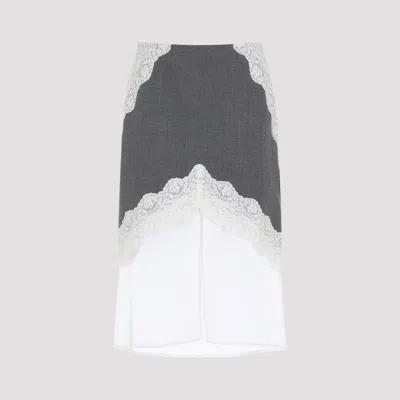 Jil Sander Gray Wool Skirt In White