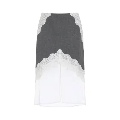 Jil Sander Gray Wool Skirt In White
