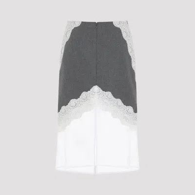 Jil Sander Gray Wool Skirt In White