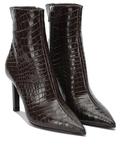 Jimmy Choo Croc-embossed Leather Ankle Boots With Pointed Toe In Brown