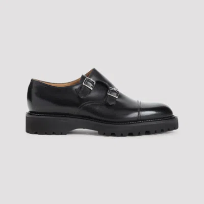 John Lobb Almond Toe Leather Shoes With Dual Buckle Straps In Black