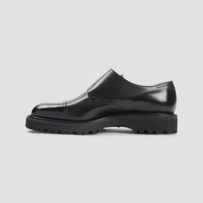John Lobb Almond Toe Leather Shoes With Dual Buckle Straps In Black