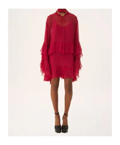 Chloé Sheer Detailed Ruffled Dress In Red