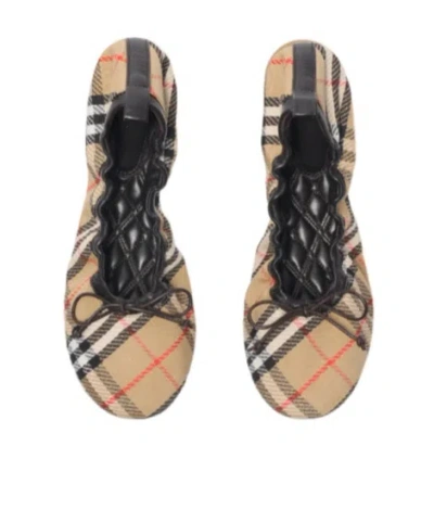 Burberry Women Fawn Ballerinas With Traditional Check Motif In Multi