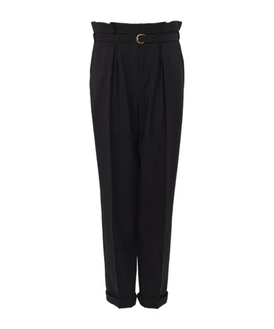 Chloé High-rise Wide-leg Pants In Wool Grain De Poudre In Black