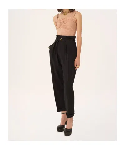 Chloé High-rise Wide-leg Pants In Wool Grain De Poudre In Black