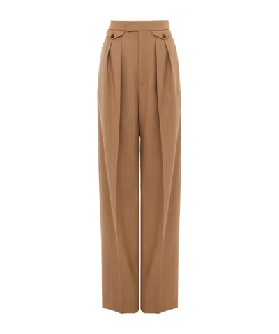Chloé Chloe Pleated Straight-leg Wool Trousers In Brown