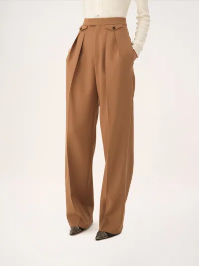Chloé Chloe Pleated Straight-leg Wool Trousers In Brown
