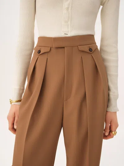 Chloé Chloe Pleated Straight-leg Wool Trousers In Brown