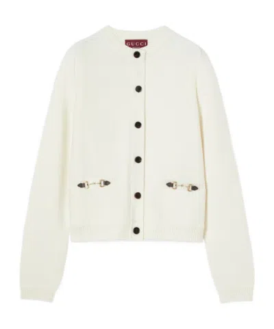 Gucci Women Wool And Cashmere Cardigan With Metal Horsebit In White