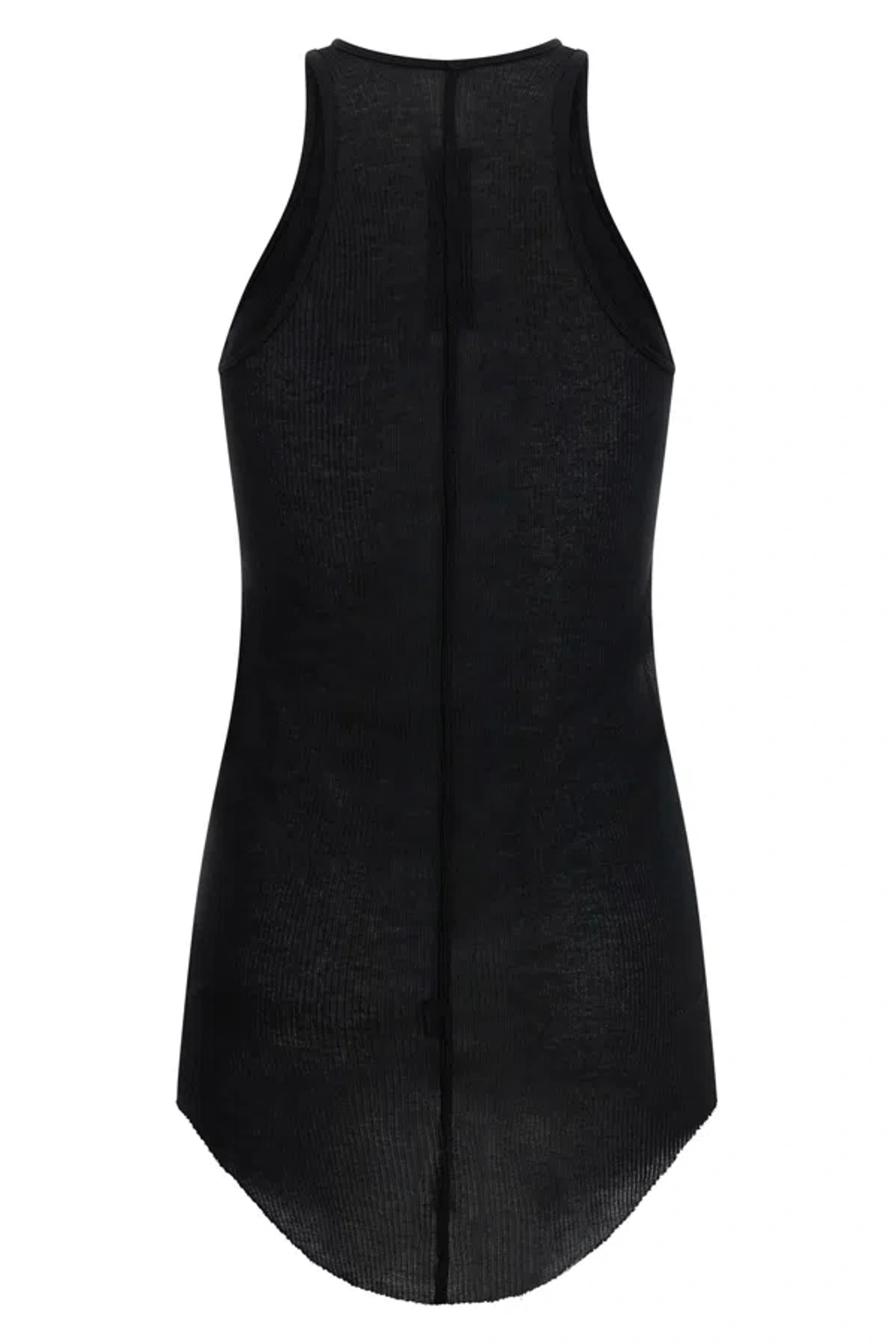 Rick Owens Black Ribbed Tank Top With Curved Hem In Viscose And