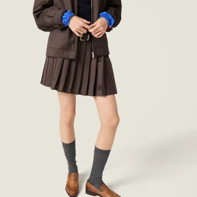 Miu Miu Pleated Mini Skirt In Brown