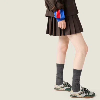 Miu Miu Pleated Mini Skirt In Brown