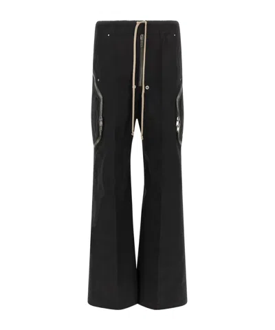 Rick Owens Heizer Belas Wide-leg Cotton-blend Poplin Drawstring Cargo Trousers In Black