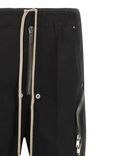 Rick Owens Heizer Belas Wide-leg Cotton-blend Poplin Drawstring Cargo Trousers In Black