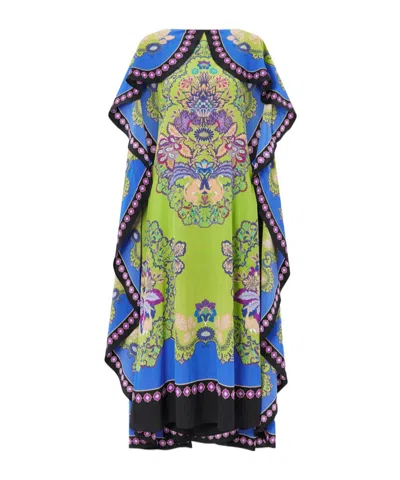 La Doublej Magic Cape-effect Printed Silk Crepe De Chine Maxi Dress In Green