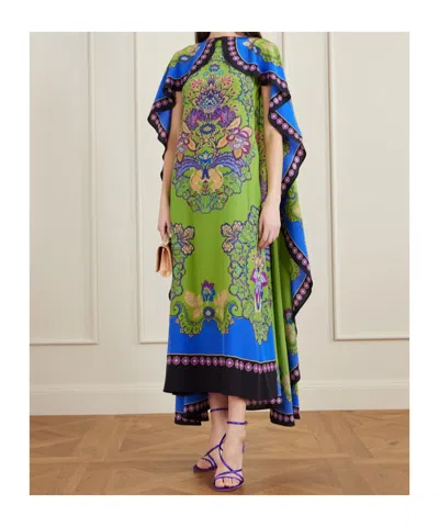 La Doublej Magic Cape-effect Printed Silk Crepe De Chine Maxi Dress In Green