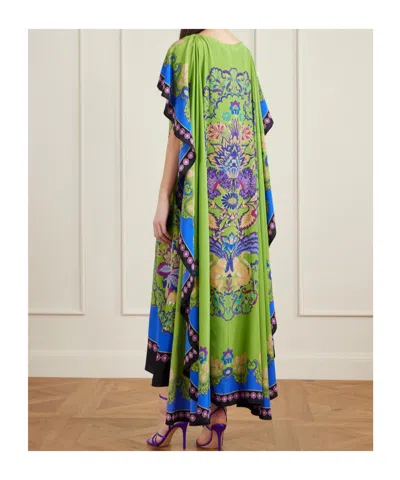 La Doublej Magic Cape-effect Printed Silk Crepe De Chine Maxi Dress In Green