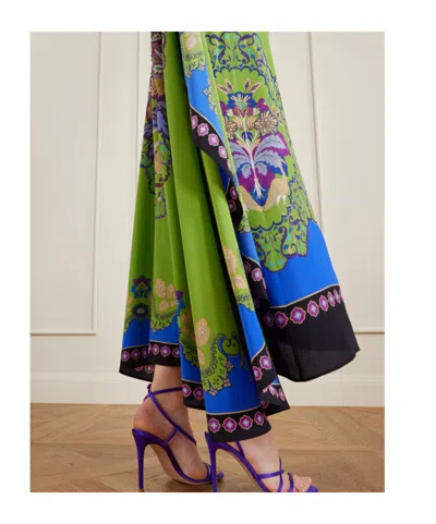 La Doublej Magic Cape-effect Printed Silk Crepe De Chine Maxi Dress In Green