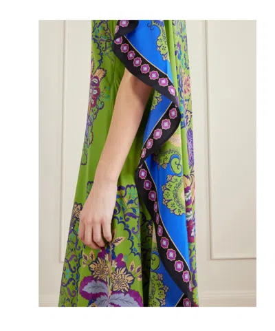 La Doublej Magic Cape-effect Printed Silk Crepe De Chine Maxi Dress In Green