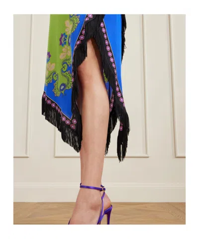 La Doublej Fringed Asymmetric Printed Silk Midi Dress In Green