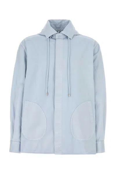 Loewe Men Pastel Light Blue Cotton Jacket In Blue