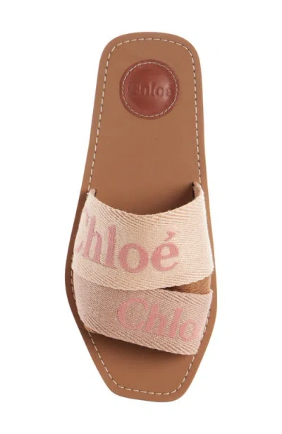 Chloé Woody Linen Flat Sandals In Pink