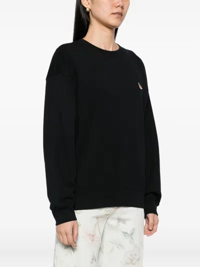 Maison Kitsuné Cotton Sweatshirt With Crew Neck And Ribbed Hem In Black