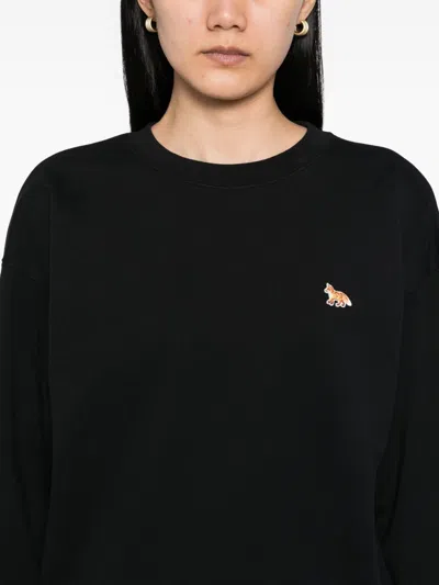 Maison Kitsuné Cotton Sweatshirt With Crew Neck And Ribbed Hem In Black