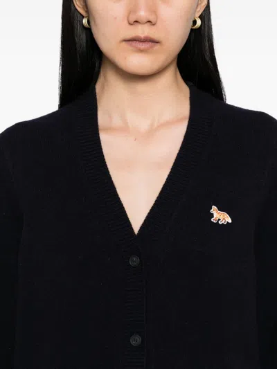 Maison Kitsuné Baby Fox Wool Cardigan In Black