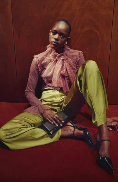 Mango Sunset Hammered Satin Pants In Green