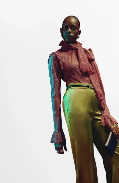 Mango Sunset Hammered Satin Pants In Green