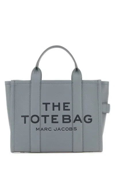 Marc Jacobs The Medium Tote Bag Grey Shoulder Bag With Logo In Grainy Leather Woman In Blue