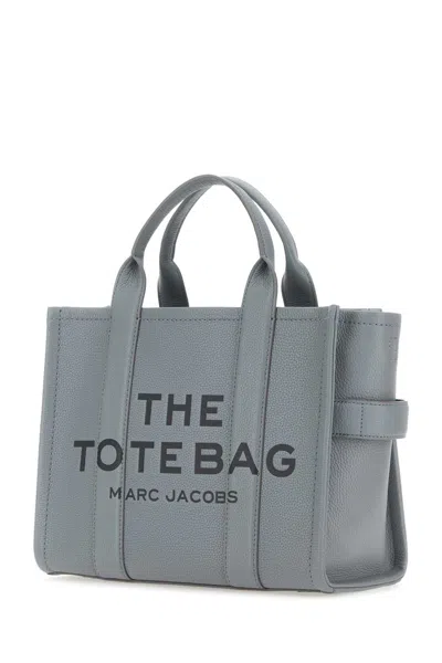 Marc Jacobs The Medium Tote Bag Grey Shoulder Bag With Logo In Grainy Leather Woman In Blue