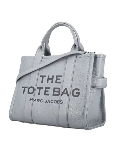 Marc Jacobs The Medium Tote Bag Grey Shoulder Bag With Logo In Grainy Leather Woman In Blue