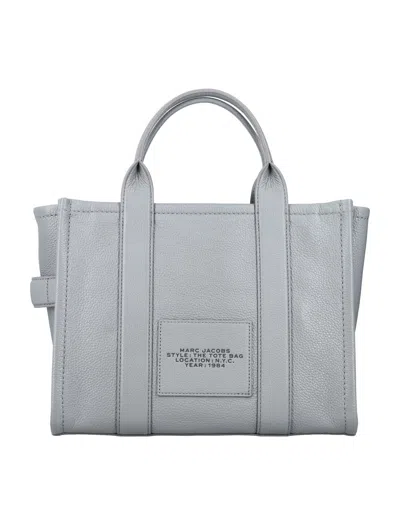 Marc Jacobs The Medium Tote Bag Grey Shoulder Bag With Logo In Grainy Leather Woman In Blue