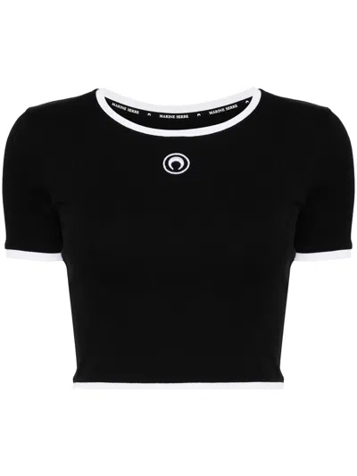 Marine Serre Cropped Top In Ribbed Jersey With Moon Logo In Black