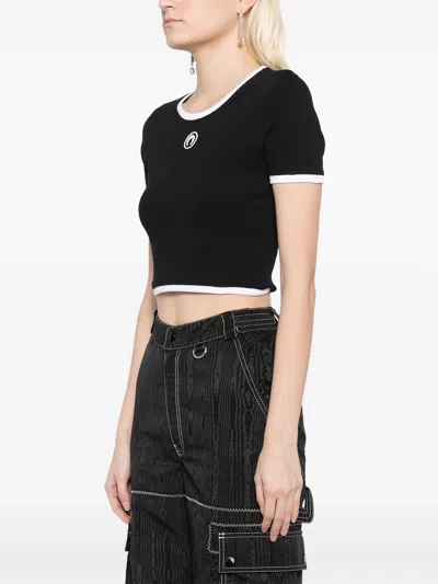 Marine Serre Cropped Top In Ribbed Jersey With Moon Logo In Black