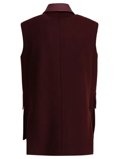 Max Mara Sleeveless Jacket With Leather Collar And Pockets In Red