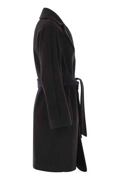 Max Mara Scire - Wool Beaver Dressing Gown Coat In Black