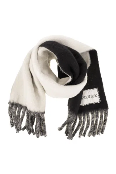 Sportmax Tenue Two Colour Scarf With Fringes In Black