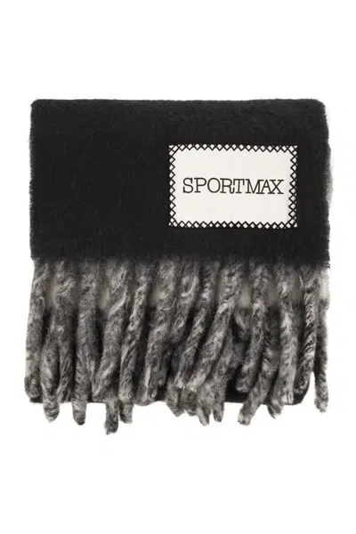 Sportmax Tenue Two Colour Scarf With Fringes In Black