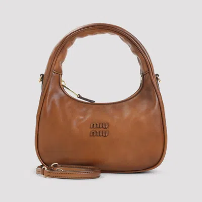 Miu Miu Caramel Leather Wander Handbag In Orange
