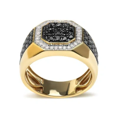 Haus Of Brilliance Men's 10k Yellow Gold 1 1/4 Cttw White And Treated Black Diamond Octagonal Halo Band Ring