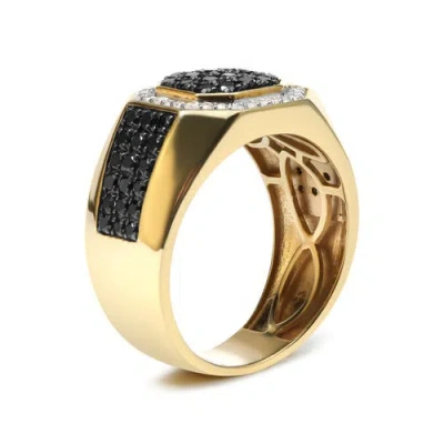 Haus Of Brilliance Men's 10k Yellow Gold 1 1/4 Cttw White And Treated Black Diamond Octagonal Halo Band Ring