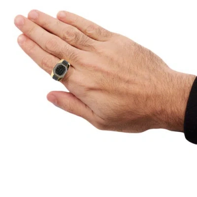 Haus Of Brilliance Men's 10k Yellow Gold 1 1/4 Cttw White And Treated Black Diamond Octagonal Halo Band Ring