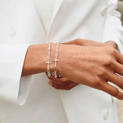 Rizen Jewelry Chain Breaker Cross Bracelet In Silver