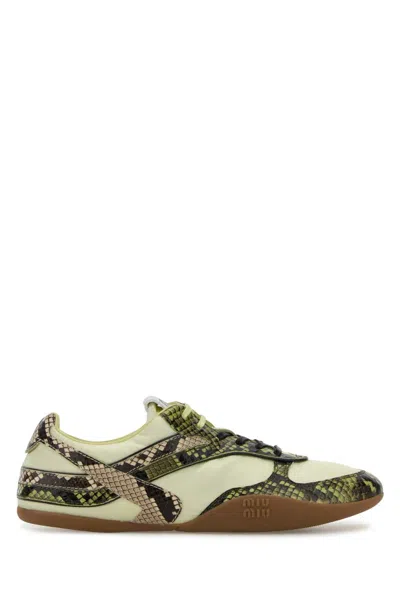 Miu Miu Fabric And Leather Low-top Sneakers In Green