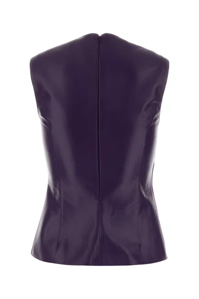 Miu Miu Sleeveless Fitted Leather Top Featuring Buckle In Purple