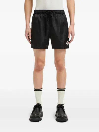 Moncler Logo Patch Swim Shorts With Elastic Waist In Black